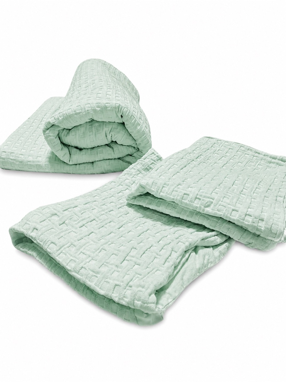Tommy Bahama Home Duvet Shams Set Full Queen Mint Basketweave Textured Cotton